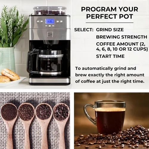 Miniatura 4 de Kenmore Elite Cafetera de Moler y Preparar – Molinillo integrado, máquina automática de café por goteo, cafetera programable de 12 tazas, molinillo