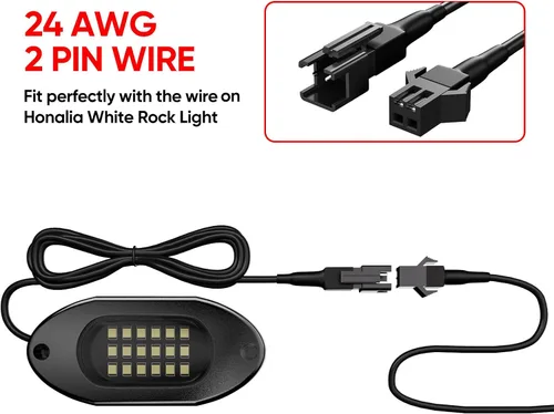 Miniatura 4 de Honalia Cable de Extensión de Luz de Roca Blanca Pura 4 PIEZAS, Cable de Extensión 47 Pulgadas 2 Pines, Luces LED Blancas de 6000K para Camiones UTV