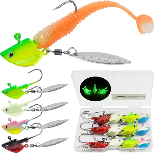 OROOTL Underspin Jig Heads with Spinner Blades, 12pcs Swimbait Fishing Lure Jig Heads Bladed Swim Jigs for Saltwater Freshwater Fishing 1/4oz 3/8oz