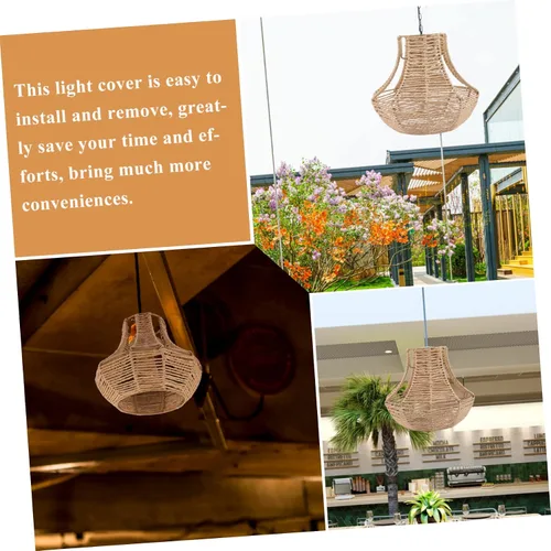 Miniatura 9 de Housoutil Decoración de barra de café, lámpara colgante de globo, ventilador de techo, lámpara colgante tejida, pantalla de cuerda, remates