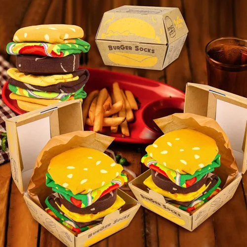 Miniatura 4 de AGRIMONY Divertidos calcetines con diseño de hamburguesa y hotdog con tacos y palomitas de maíz, calcetines de comida novedosos para cumpleaños