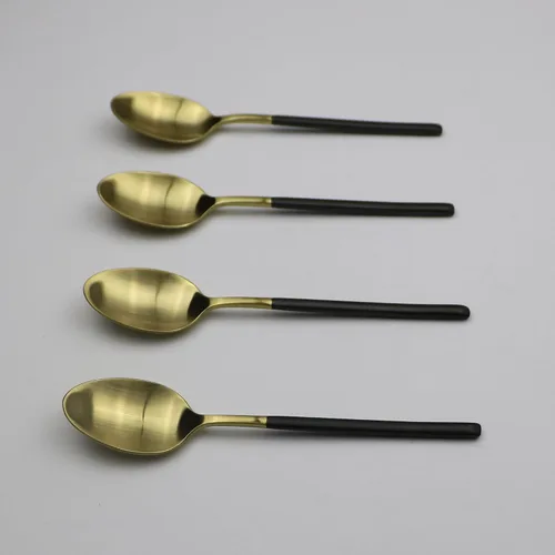 Miniatura 3 de 4 cucharaditas de acero inoxidable 18/10, mango negro mate dorado