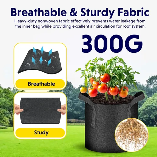 Miniatura 5 de iPower Paquete de 10 bolsas de 3 galones para plantas de tela no tejida gruesa resistente para cultivo de papas, contenedor duradero con aireación
