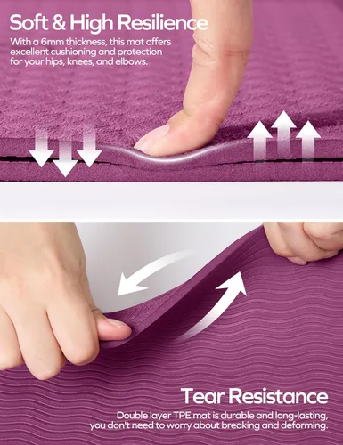 Miniatura 3 de Ewedoos Esterilla de Yoga Ecológica con Marcas de Alineación, Esterilla de Yoga TPE Antideslizante para Yoga Caliente, Gruesa 1/4'', Superficies