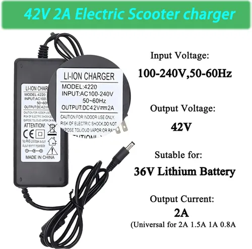 Miniatura 7 de Fuente de alimentación universal de 42 V 2 A, cargador gotrax repuesto para G2 G3 G4, GXL V2, Rival, XR Ultra/Elite, Bolt/Bolt