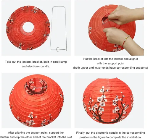 Miniatura 3 de 12 faroles chinos, faroles de papel de flor de ciruelo de 12 pulgadas, para fiestas, asia, hogar, restaurante, decoración de boda (blanco y rojo)