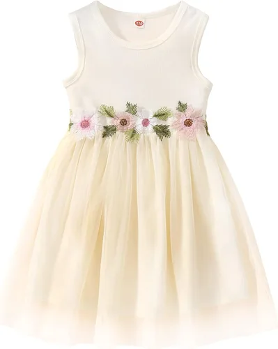 Vestido de verano para niña de las flores tutú floral para niños sin mangas de punto princesa fiesta casual vestido de verano 2-7T