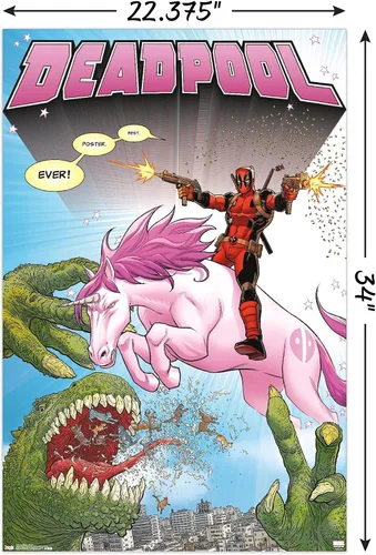 Miniatura 3 de Marvel Comics Deadpool - Póster de pared de unicornio, 34 pulgadas de largo x 22.4 pulgadas de ancho, paquete de póster y clip