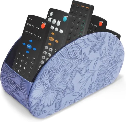 Miniatura 33 de QIELIZI Soporte para control remoto, organizador de escritorio de piel sintética con 5 compartimentos espaciosos para controles remotos de TV