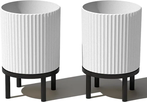 Miniatura 40 de Veradek Demi Series - Maceta redonda con soporte para porche o patio, compuesto de piedra de plástico duradero y soporte de madera, decoración