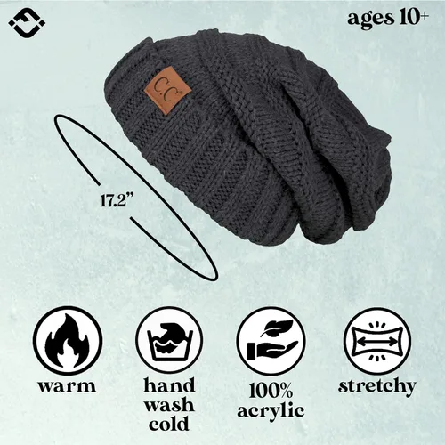 Miniatura 35 de Funky Junque Gorro de moda de punto trenzado de talla extragrande, grueso, abrigado, suave y holgado