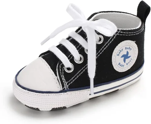 Miniatura 5 de Sekantrol Zapatos unisex para bebés, niñas y niños, suela suave, lona para recién nacidos, primeros pasos, zapatillas altas antideslizantes