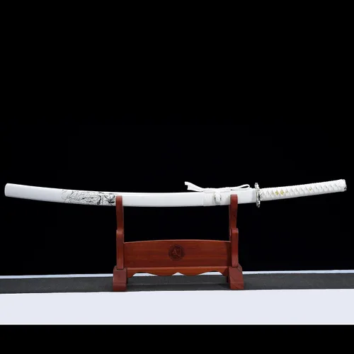 Miniatura 2 de Espada katana blanca de 40 pulgadas, espadas japonesas afiladas, espada de espiga completa para exhibición, hoja de acero al carbono