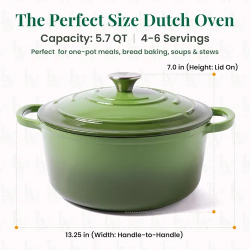 Miniatura 2 de Larder & Vine Olla para horno holandés de hierro fundido esmaltado de 5.7 cuartos con tapa, para hornear pan, compatible con todas las placas de Okra