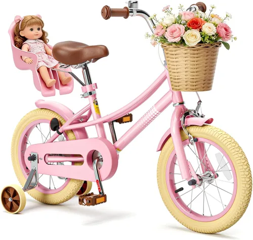 Miniatura 11 de Glaf Bicicleta para niñas de 12, 14, 16, 20 pulgadas, con ruedas de entrenamiento para niños de 2 a 12 años, bicicleta con cesta y asiento
