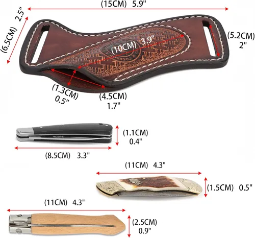 Miniatura 5 de Funda de cuero para cuchillo plegable con bolsillo para cinturón, soporte compacto para cuchillos, portador de herramientas EDC 3mm thick leather