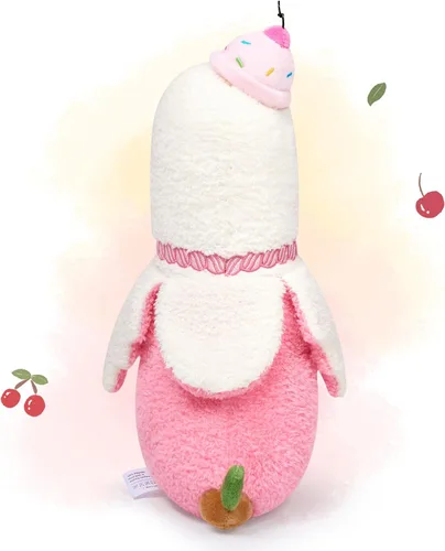 Miniatura 4 de PEACH CAT Almohada de felpa de pato de plátano con sombrero de pastel de cereza, pato de plátano, regalo para niñas y niños, blanco y rosa, 12