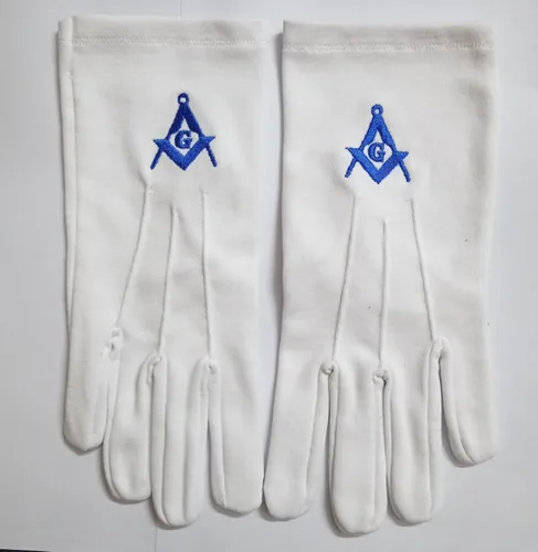 Miniatura 3 de RS Master Mason Blue Lodge Square & Compass Masonic - Guantes de algodón bordados, color blanco, Blanco