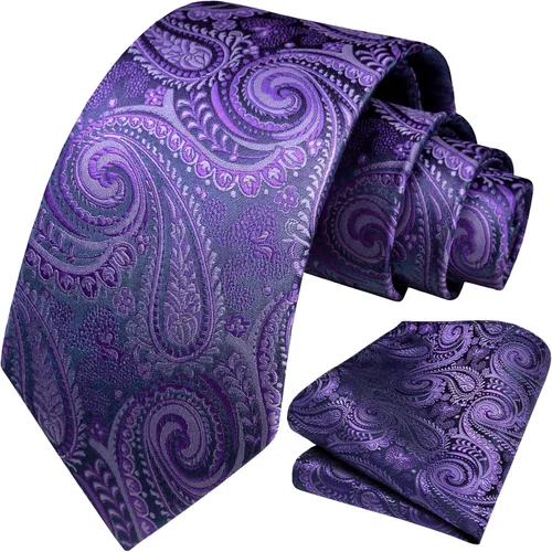 Miniatura 38 de HISDERN Corbatas para hombre, corbata de cachemira y bolsillo cuadrado tejido clásico floral para hombre, corbata de fiesta de boda