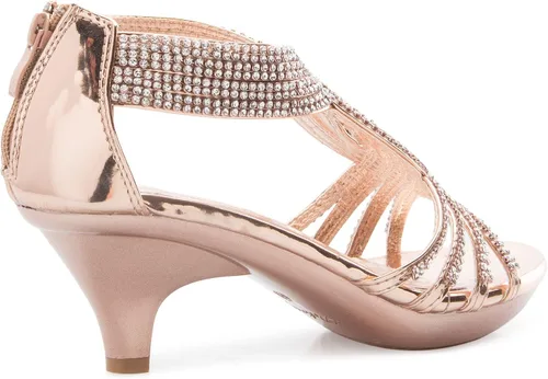 Miniatura 3 de Olivia K - sandalias de tacón bajo para mujer, con tiras y diamantes de imitación