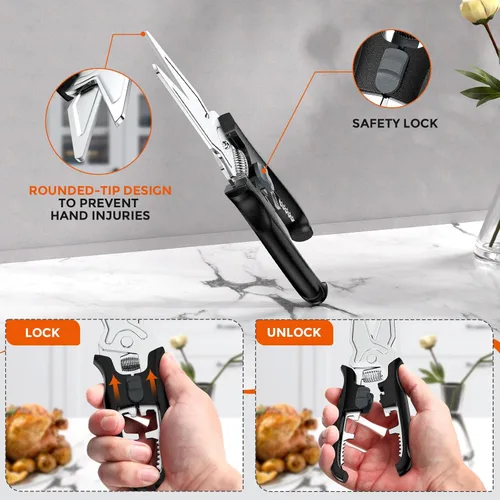 Miniatura 3 de Tijeras de cocina multifuncionales, tijeras de cocina con soporte magnético y bloqueo de seguridad, tijeras de aves de corral resistentes, acero