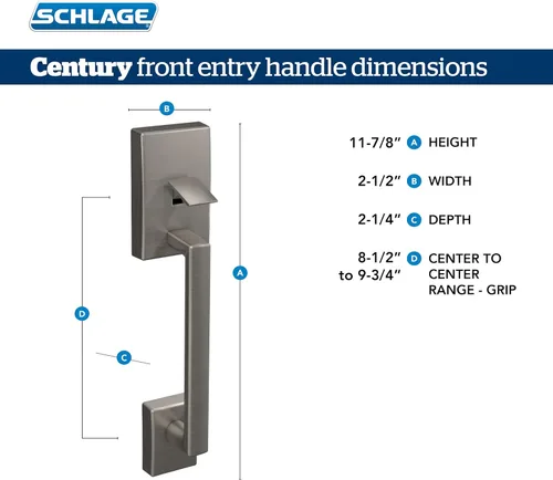 Miniatura 2 de Schlage FE285 CEN 622 LAT CEN Century - Juego de manijas de entrada delantera con palanca Latitude, media empuñadura inferior, negro mate