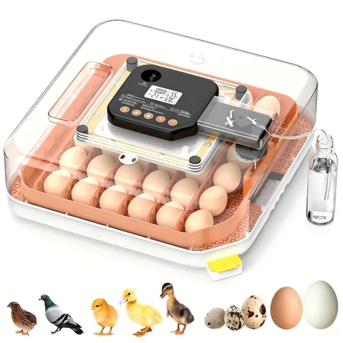 Incubadora de 48 huevos con girador automático, control digital de temperatura y humedad, vela de huevos incorporada, recarga de agua externa, para