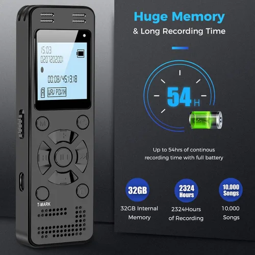 Miniatura 3 de EVIDA - Grabadora de voz digital de 32 GB para conferencias y reuniones - Dispositivo de grabación activado por voz de 2324 horas, grabadora