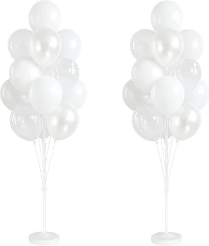 Miniatura 20 de Kit de columna de globos para piso: juego de 2 soportes para globos, con globos cromados metálicos negros y dorados, base y poste, decoración