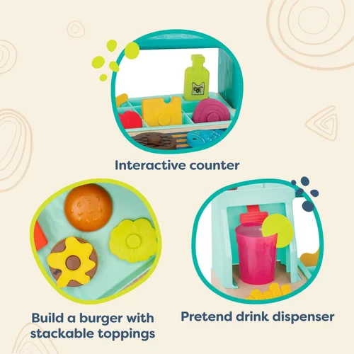 Miniatura 5 de B. toys Mini Chef - Build - A - Juego de hamburguesas - Juego de hamburguesas de madera - Juego de hamburguesas de madera - Jugar comida y rol