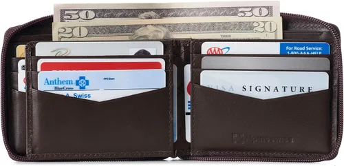 Miniatura 3 de Alpine Swiss Logan - Cartera de cuero con cremallera RFID para hombre, con cremallera alrededor de la bifurcación, viene en caja de regalo