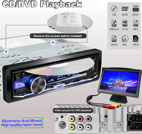 Miniatura 4 de Estéreo de coche de un solo DIN con reproductor de CD/DVD Bluetooth Radio FM/AM/RDS Receptor de audio USB SD AUX