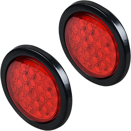 Miniatura 11 de Astra Depot Luz trasera redonda roja de 4 pulgadas, 12 luces LED para remolque, impermeable, lámpara trasera de freno con juntas de goma con ojales