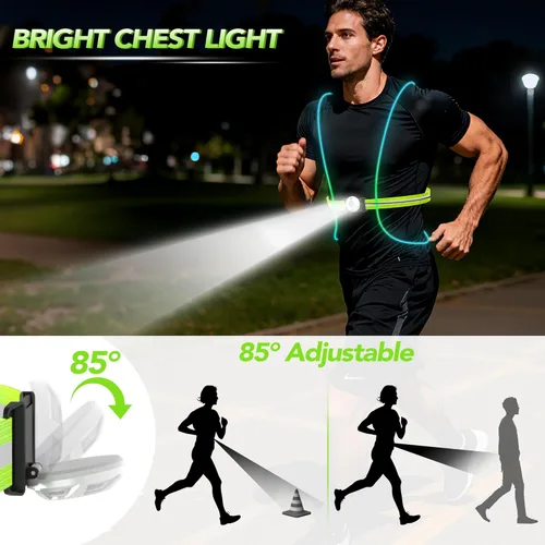 Miniatura 3 de LED Reflective Running Vest Lights for Runners, Running Lights with Front Light, Safety USB Rechargeable Reflective Night Lights For Men/Women Verde