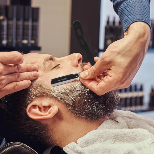Miniatura 7 de Maquinilla de afeitar recta para hombres, maquinilla de afeitar profesional BarbaQo con 10 cuchillas Sinlge, 100% acero inoxidable para afeitado