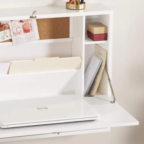 Miniatura 7 de SEI Furniture Willingham - Escritorio plegable para montaje en pared, color blanco