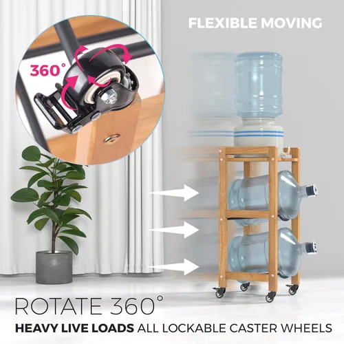 Miniatura 4 de Soporte para jarra de agua de 3 niveles de 5 galones con estante superior, 4 ruedas de metal o patas ajustables, soporte de piso dispensador de agua