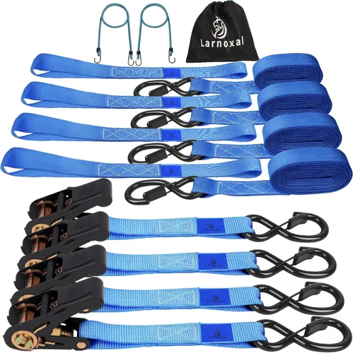 Miniatura 11 de Paquete de 4 correas de trinquete, resistencia a la rotura de 1.826 libras, 1 pulgada x 15 pies, correas de amarre de trinquete de servicio mediano