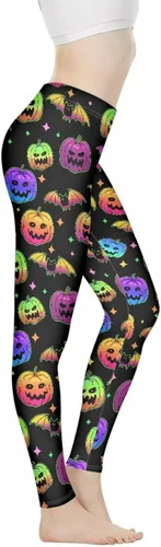 Miniatura 3 de Leggings de longitud flexible para mujer, pantalones suaves con estampado de flores de calavera colorida