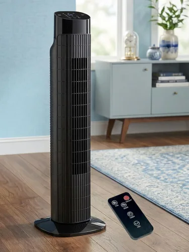 Uthfy - Ventilador de torre de 31 pulgadas para dormitorio, ventilador silencioso sin aspas, oscilante de 120°, con control remoto, temporizador de
