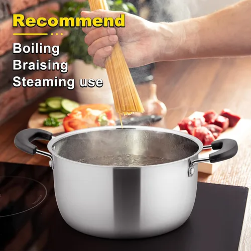 Miniatura 4 de E-far Olla de 3 cuartos de galón, olla de sopa de metal de acero inoxidable con tapa de vidrio para cocinar, saludable y libre de óxido, resistente