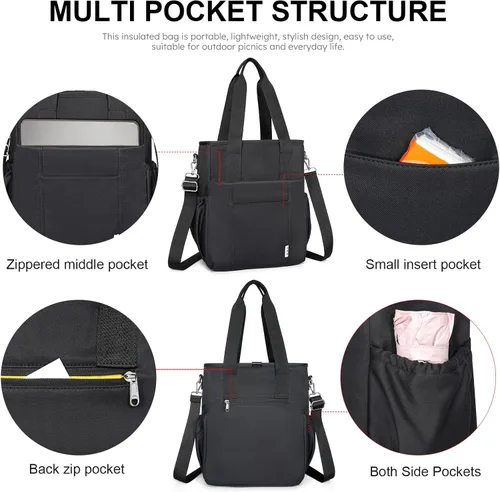 Miniatura 4 de Bolsa de almuerzo aislada NOL para mujeres, bolsa de almuerzo grande y espaciosa con correa ajustable extraíble con múltiples bolsillos, bolsa