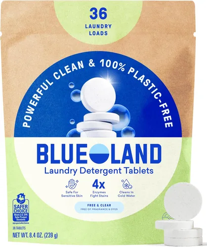 BLUELAND Pastillas de detergente para ropa, 36 unidades, cápsulas, hojas y alternativa líquida sin plástico, respetuosas con el medio ambiente, sin