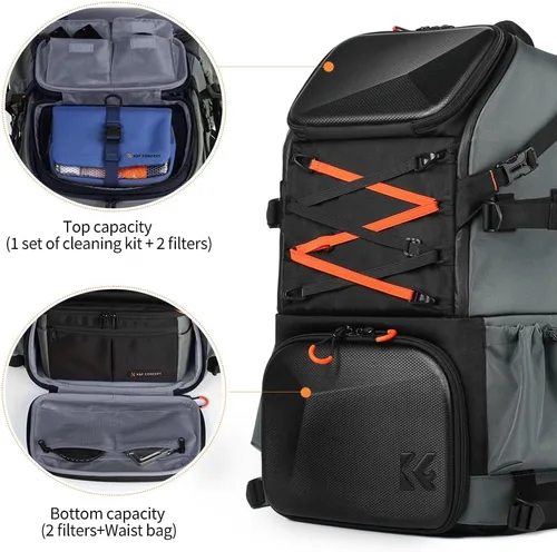Miniatura 3 de K&F CONCEPT Bolsa de cámara EVA impermeable 2 en 1 mochila para cámara bolsa de hombro 32L gran capacidad con cubierta de lluvia almacenamiento