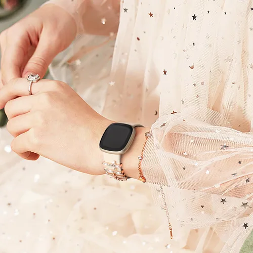 Miniatura 7 de Ouwegaga Compatible con Fitbit Versa 4 Bandas para Mujer/Sense 2/Sense/Versa 3 Bandas, Correa Deportiva de Silicona Suave con 5 Piezas de Anillos