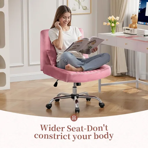 Miniatura 3 de Warmiehomy Silla de escritorio cruzada de terciopelo con ruedas, sillas de oficina de lujo con patas cruzadas para oficina en casa, silla giratoria