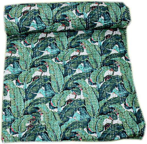 Miniatura 4 de Manta Kantha de retazos bohemios, manta de cama bohemia tamaño King, colcha Kantha con estampado de frutas, funda de cama Kantha hecha a mano Beige