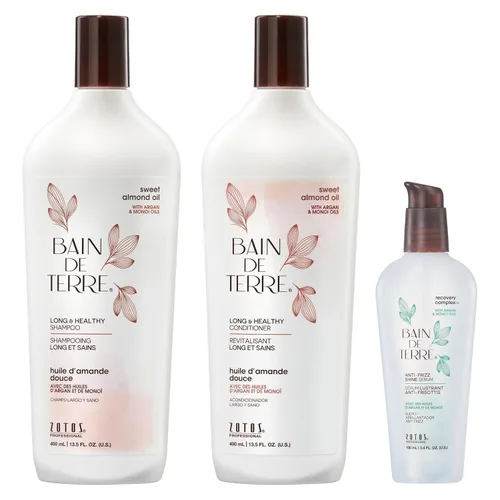 Bain de Terre Aceite de almendras dulces acondicionador largo y saludable, fuerza y protección para cabello débil y dañado, con aceites de argán y