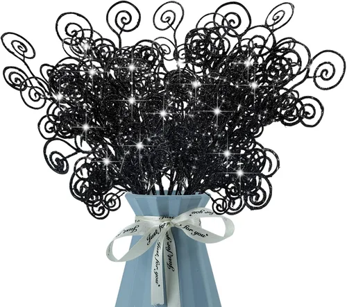 24 piezas de adornos de Navidad con purpurina, palitos decorativos, palillos de dulces, rociadores rizados, ramitas para Halloween, ramas de árbol