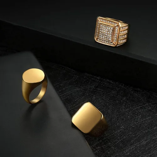 Miniatura 7 de Dochais 3 anillos de sello para hombres y mujeres, anillos chapados en oro de 14 quilates, anillos de acero inoxidable para hombres, anillos de oro